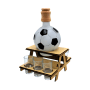 Holz Bank mit Fußball-Karaffe und 6 Schnapsgläsern. Dekoratives Geschenkset für Fußballfans und Bar.