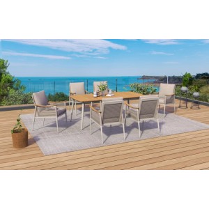 DELUKE Garten-Sitzgruppe LIVIA Kunststoff Braun Gartenmöbel-Set Gartengarnitur Garten-Essgruppe Stühle Esstisch