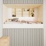 Raum mit Akustikpaneelen Linoleum Pearl Filz Schwarz an Wand und Decke.