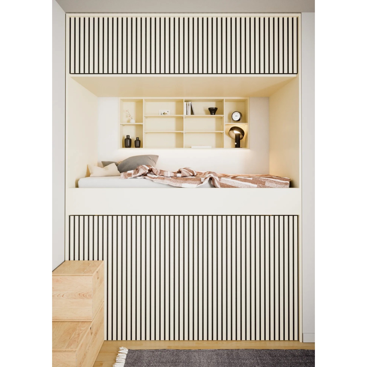 Raum mit Akustikpaneelen Linoleum Pearl Filz Schwarz an Wand und Decke.
