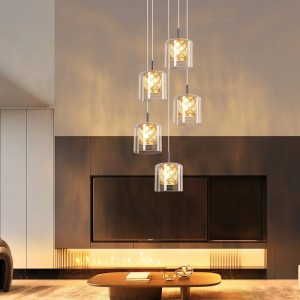 ZMH Pendelleuchte 5 flammig Modern Kristall Glas Höhenverstellbar G9 Hängeleuchte für Wohnzimmer Esszimmer Küche