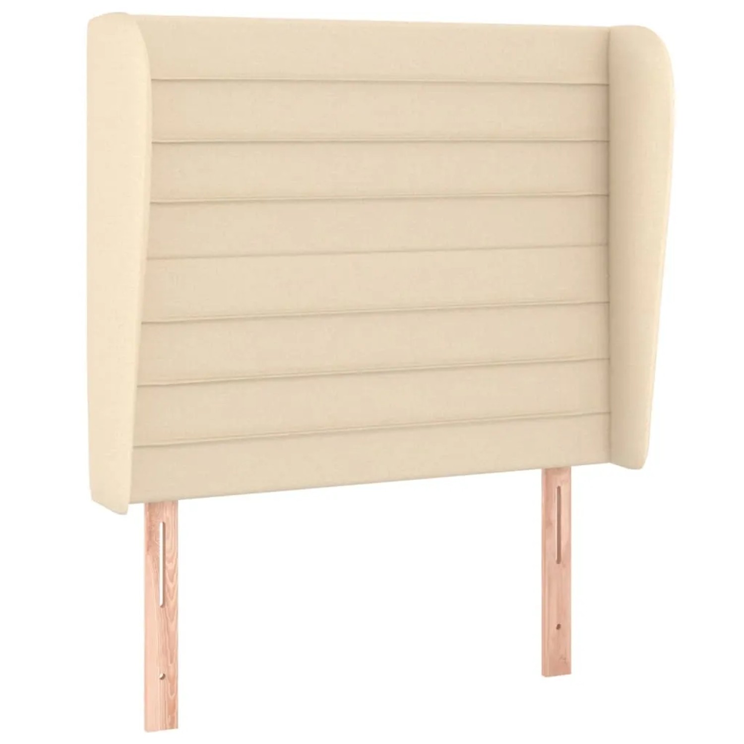 Cremefarbenes Boxspringbett mit Stoffbezug und Kopfteil, 100x200 cm.