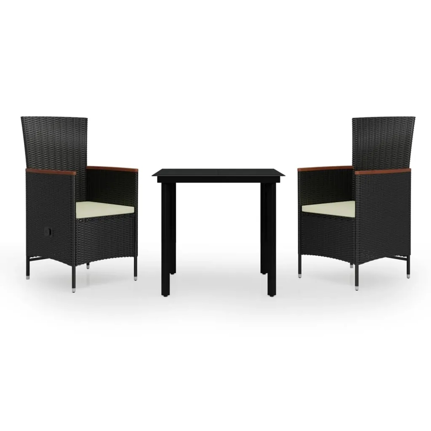 vidaXL 3-Tlg Garten-Essgruppe mit Kissen Schwarz 3099425