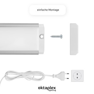 Oktaplex Riva LED Unterbauleuchte 2er Set, 90cm, mit Schraube, Kabel und Steckdose für einfache Montage.