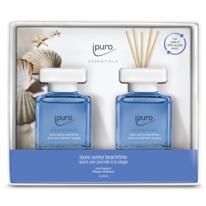 ipuro Essentials Raumduft Sunny Beachtime Set, 2x50ml, mit Rattanstäbchen. Duftkerzen für ein sommerliches Ambiente.
