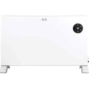 Weiße Konvektorheizung Grimstad 2000 W mit digitalem Display und Standfüßen.