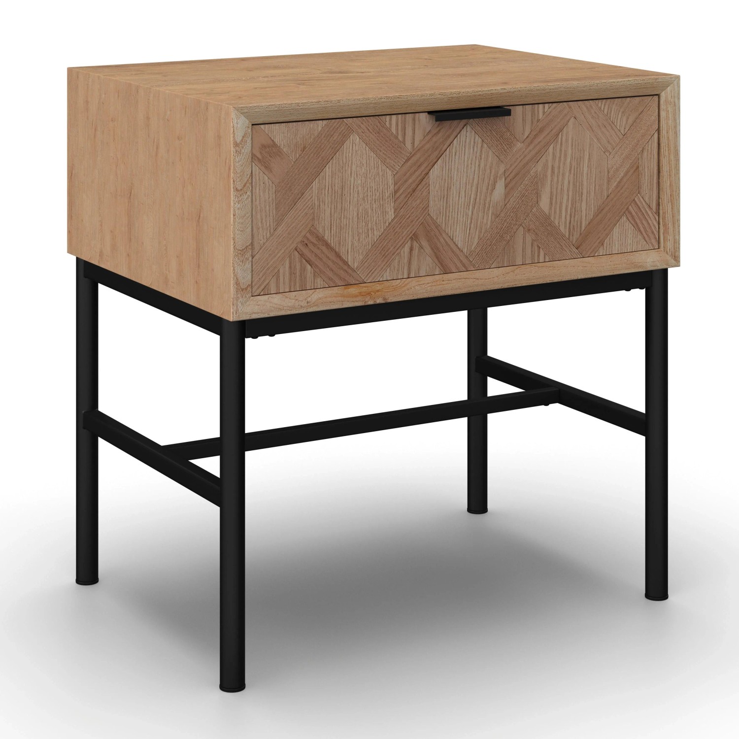Bessagi Home Nachttisch Milano Schwarz/Esche Echtholz/MDF