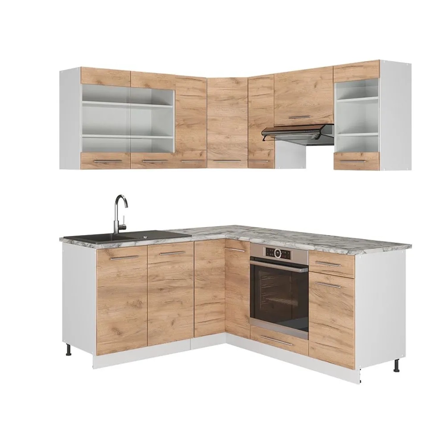 Vicco Eckküche Fame-Line Goldkraft Eiche/Weiß 190 x 82, AP Marmor