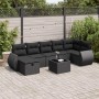 Schwarze 8-tlg. vidaXL Garten-Sofagarnitur aus Poly Rattan mit Kissen und Tisch.