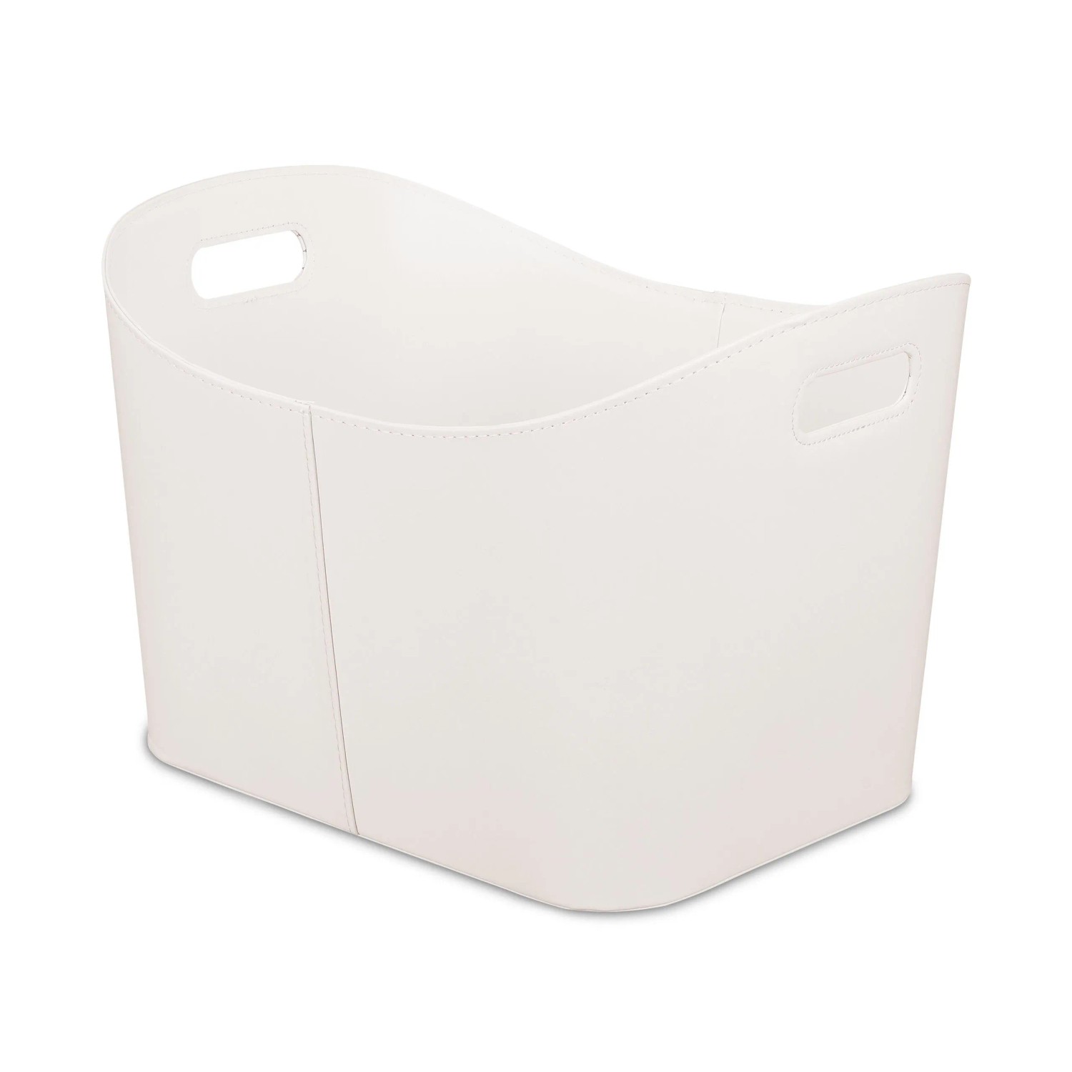Relaxdays Holzkorb Kunstleder Metall Cremeweiß Mit Griffen 36 cm x 53,5 cm x 41 cm 1,9 kg