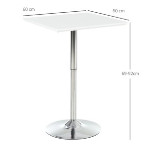 Höhenverstellbarer, weißer HOMCOM Bartisch mit MDF-Platte und Stahlgestell. Quadratische Tischplatte, runde Basis.