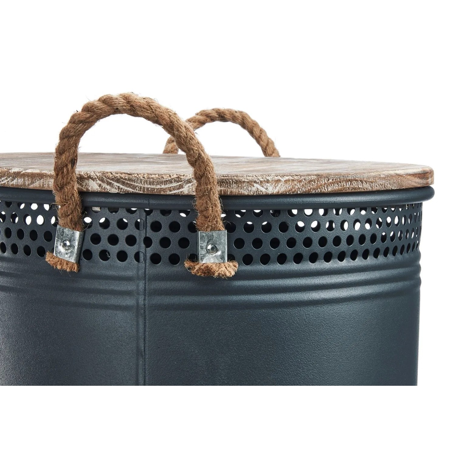 Kobolo Wäschekorb LOFT ANTHRAZIT Gr M 34x47 cm Metall Holz Deckel Griffe_5