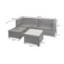 Schwarze 3-teilige Poly-Rattan Gartenmöbel-Set: Ecksofa, Hocker, Couchtisch mit Glasplatte. Maße.