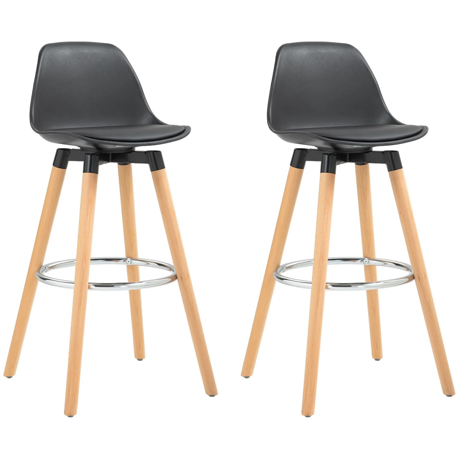 HOMCOM Barhocker Kunstleder Buchenholz 43B x 43L x 91H cm Schwarz