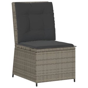 Grauer vidaXL Gartensessel mit Liegefunktion, Kissen und Rattan-Optik für Lounge-Gartenmöbel.