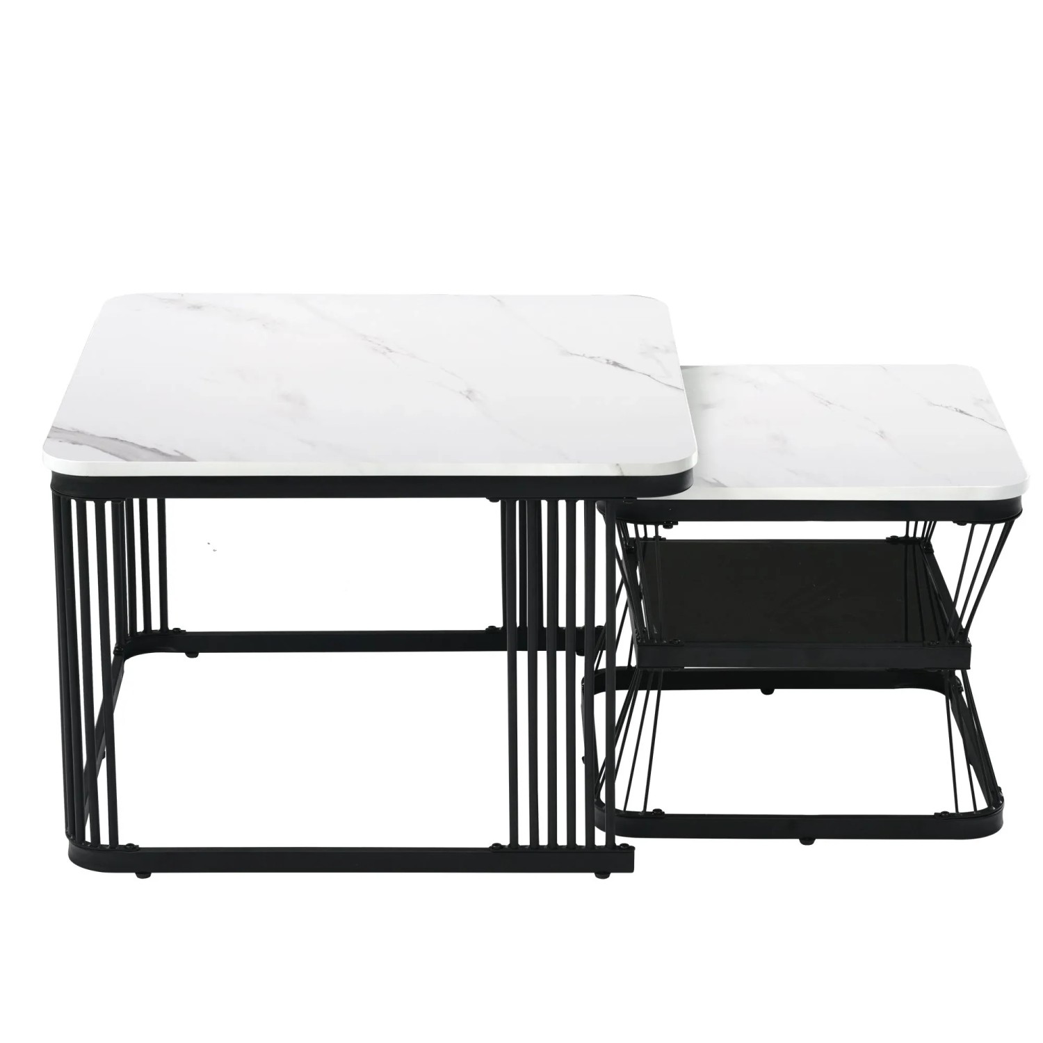 okwish Beistelltisch Hochglänz in Marmoroptik 65 × 65 cm Weiß/Schwarz