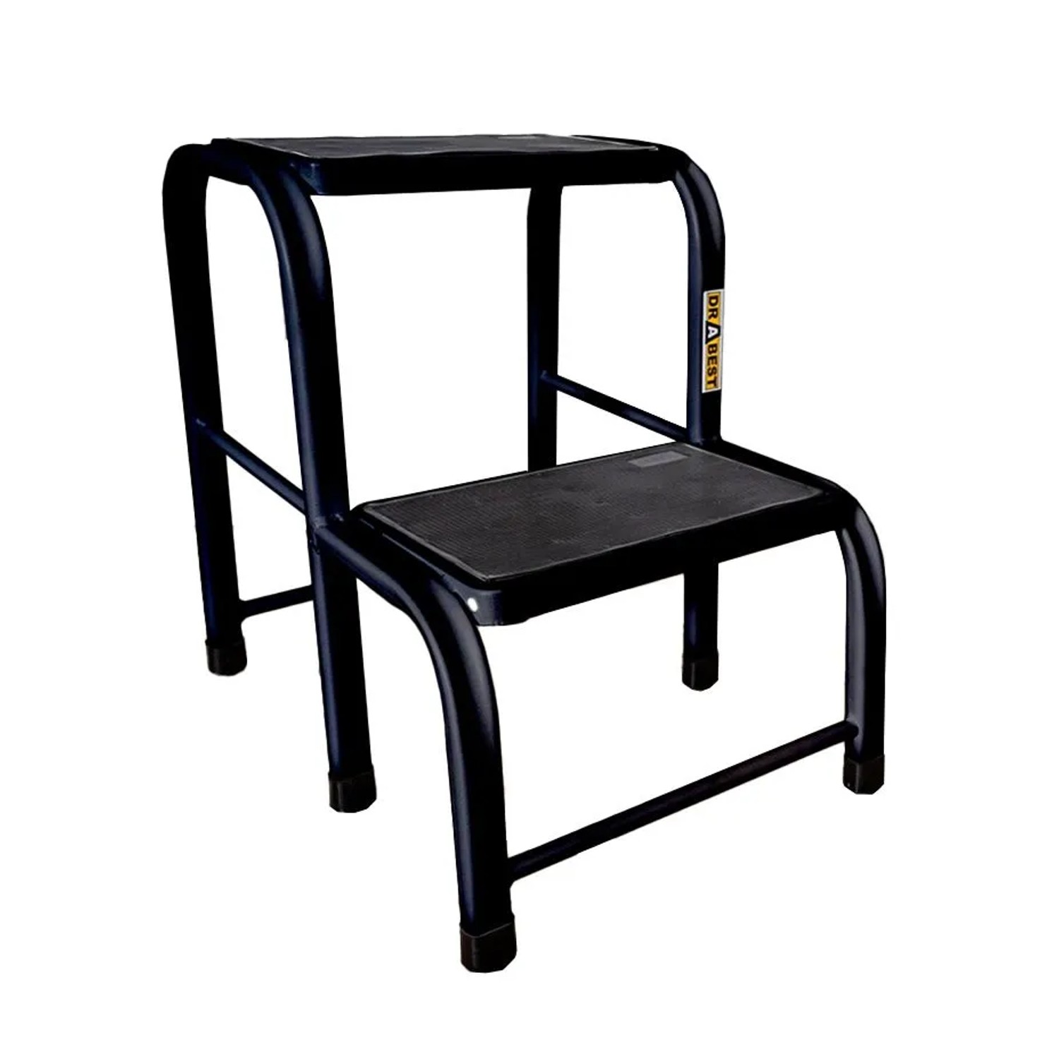DRABEST Arbeitshocker Stahltritt Schwarz 2 Stufe Rutschhemmend