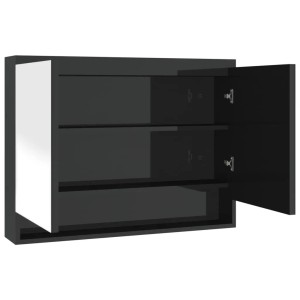 vidaXL Spiegelschrank fürs Bad, 80x15x60 cm, glänzend schwarz, mit offenen Türen und zwei Regalböden.