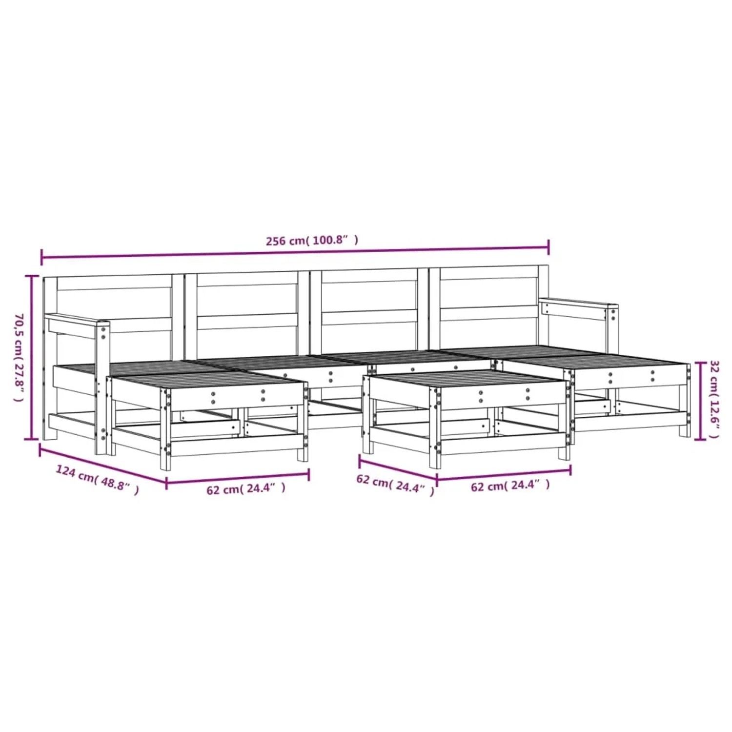 7-tlg. Garten Lounge Set aus imprägniertem Kiefernholz mit Latten-Design. Gartenmöbel für Terrasse und Balkon.