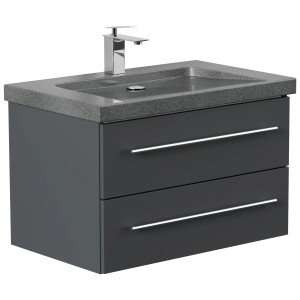 Posseik Badmöbel-Set Yamo, 75 cm, Grafit, mit Granit-Waschbecken und Soft-Close Schubladen.