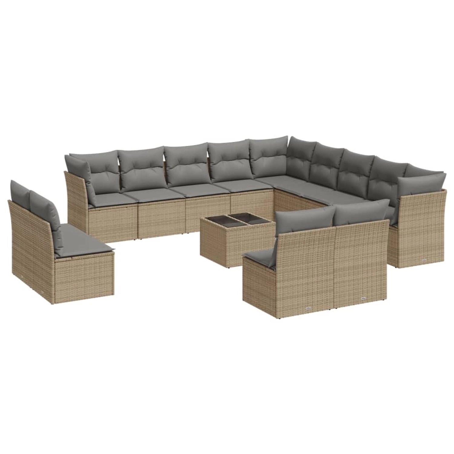 vidaXL 14-Tlg Garten-Sofagarnitur mit Kissen Beige Poly Rattan 3250338 günstig online kaufen