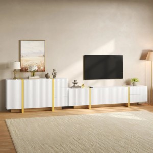 Merax TV Lowboard Sideboard Set Wohnzimmermöbel Rillenoptik Stauraum
