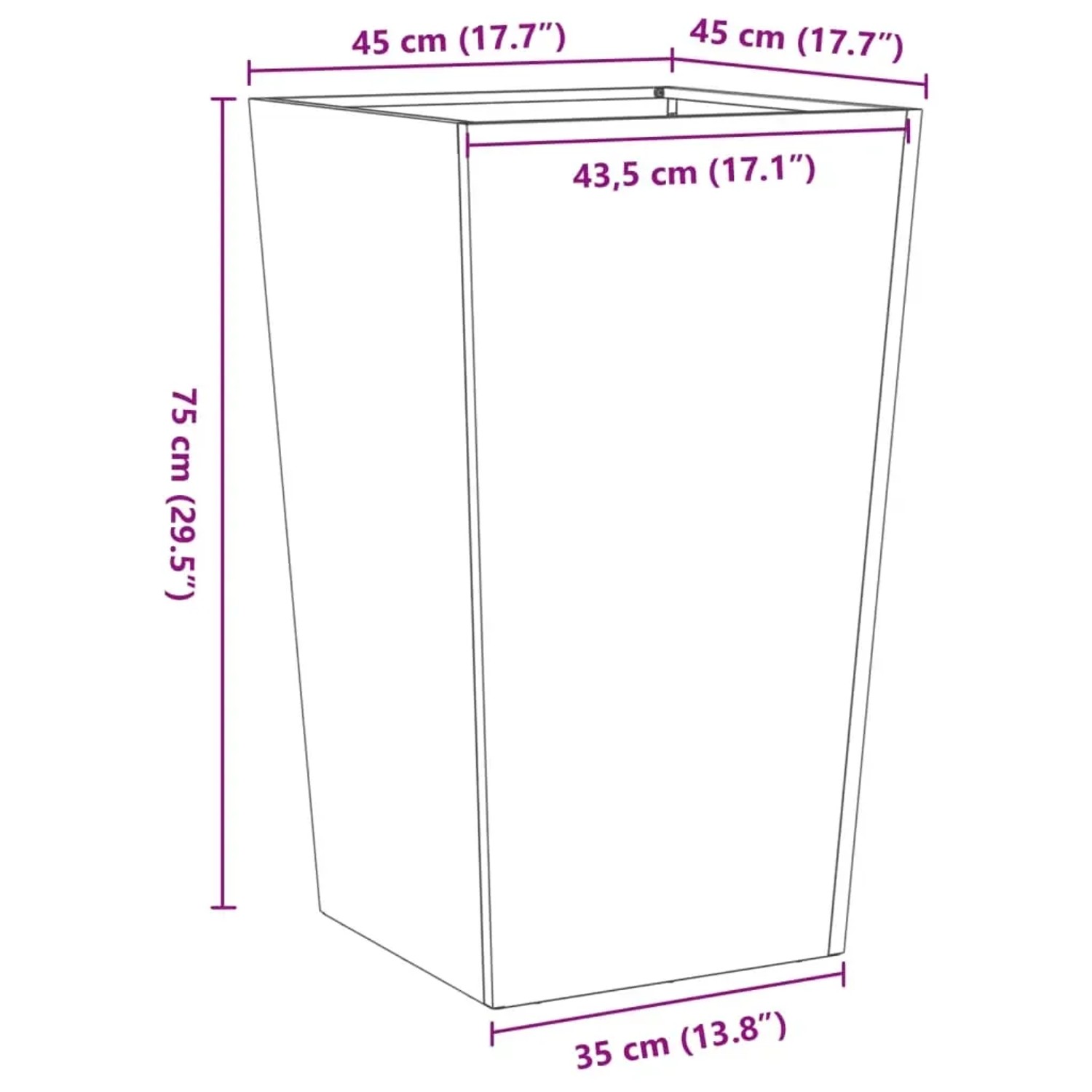 vidaXL Pflanzkübel Anthrazit 45x45x75 cm Stahl 851098_10