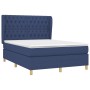 Blaues vidaXL Boxspringbett (140x190 cm) mit Stoffbezug, Matratze und gestepptem Kopfteil.