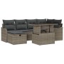 Graues 7-teiliges vidaXL Garten-Sofa-Set aus Polyrattan mit Kissen und Stauraum.