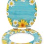 Sanfino WC-Sitz Daisies: Toilettendeckel mit Absenkautomatik, Holz, hellblau mit Gänseblümchen.