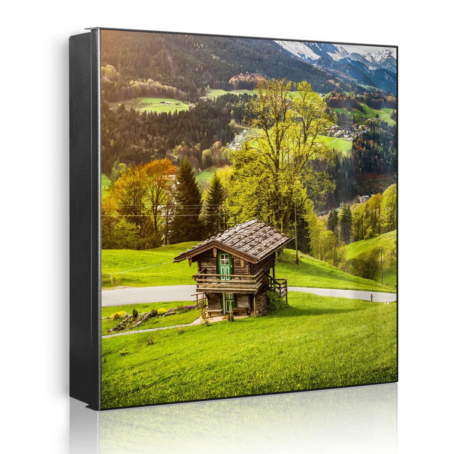Banjado Großer Schlüsselkasten Metall 30x30cm Schwarz Scharnier Links 50 Haken Beschreibbar Magnetisch Motiv Berchtesgadener Land