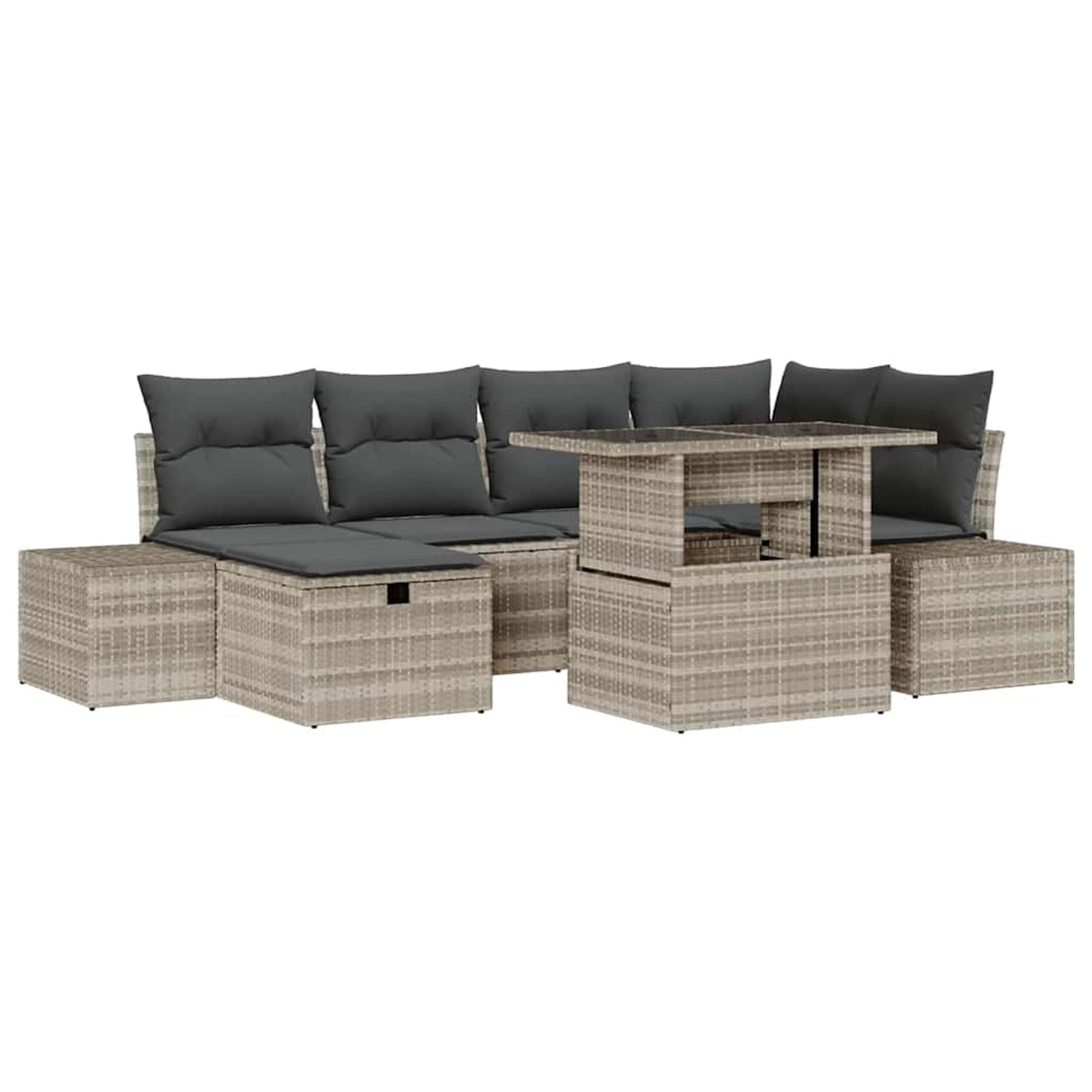 vidaXL Garten-Sofa-Set Höhenverstellbar 7-Tlg Hellgrau Poly Rattan 3361211 günstig online kaufen