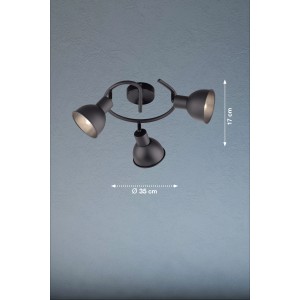 Schwarze, 3-flammige Fischer & Honsel Deckenleuchte Speedy, Ø 35 cm, für Spots im Innenbereich.