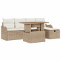 Beiges 6-tlg. vidaXL Garten-Sofa-Set aus Polyrattan mit Kissen und Stauraum.