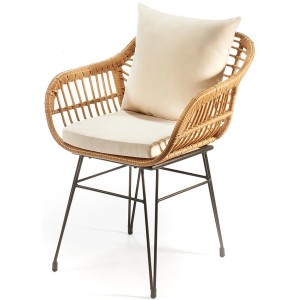 Kobolo Esszimmerstuhl Stuhl Gartensessel Gartenstuhl Retro Look mit Kissen