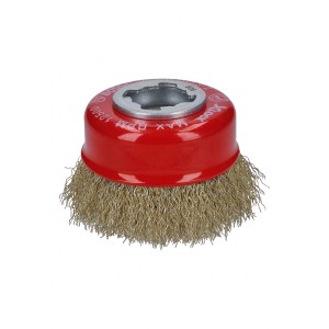 Bosch X-Lock Topfbürste Clean for Metal, Ø 70 mm, mit gewelltem, vermessingtem Draht für Winkelschleifer.