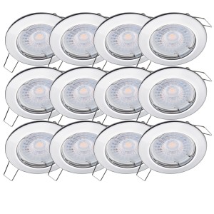 12er Set LED-Einbaustrahler Sedan mit warmweißem Licht, 1,9W, Chromoptik für Deckenmontage.