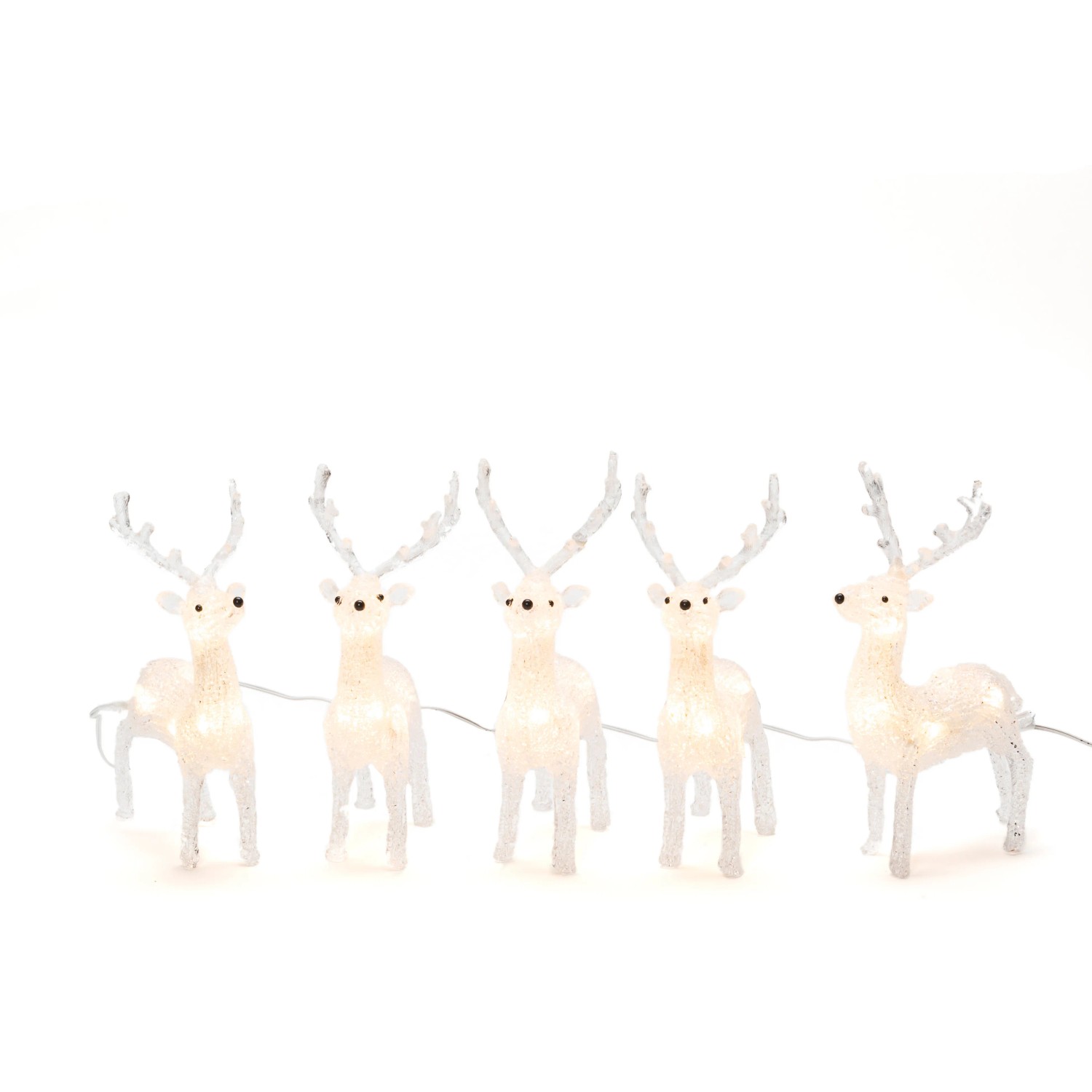 5er-Set Konstsmide LED-Rentier aus Acryl mit 40 warmweißen LEDs für den Außenbereich.