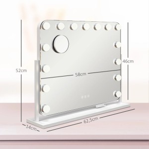 HOMCOM Hollywood Spiegel mit LED-Beleuchtung, 62x52 cm, drehbar, für optimales Schminken.