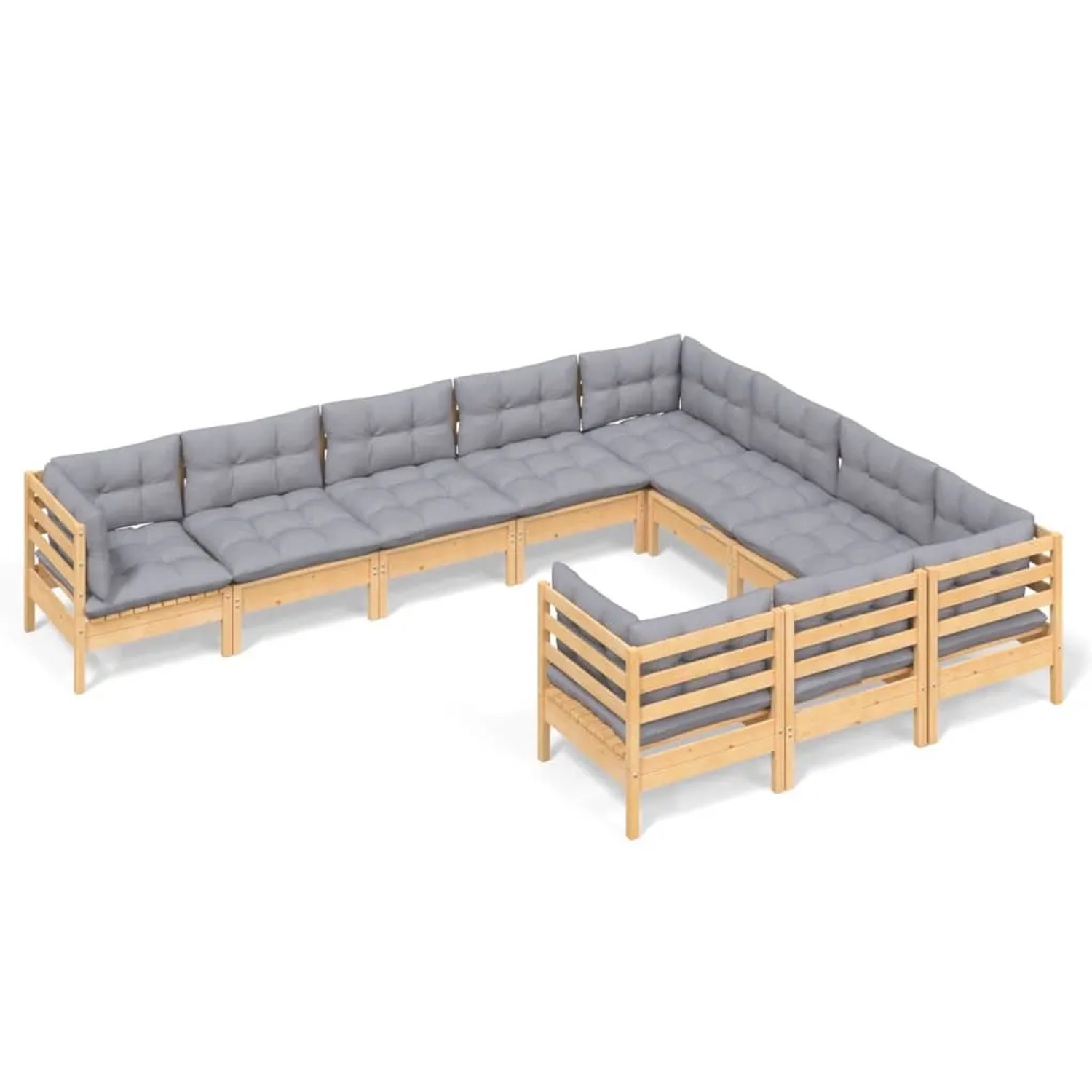 vidaXL 10-Tlg Garten-Lounge-Set mit Grauen Kissen Kiefernholz 3096994