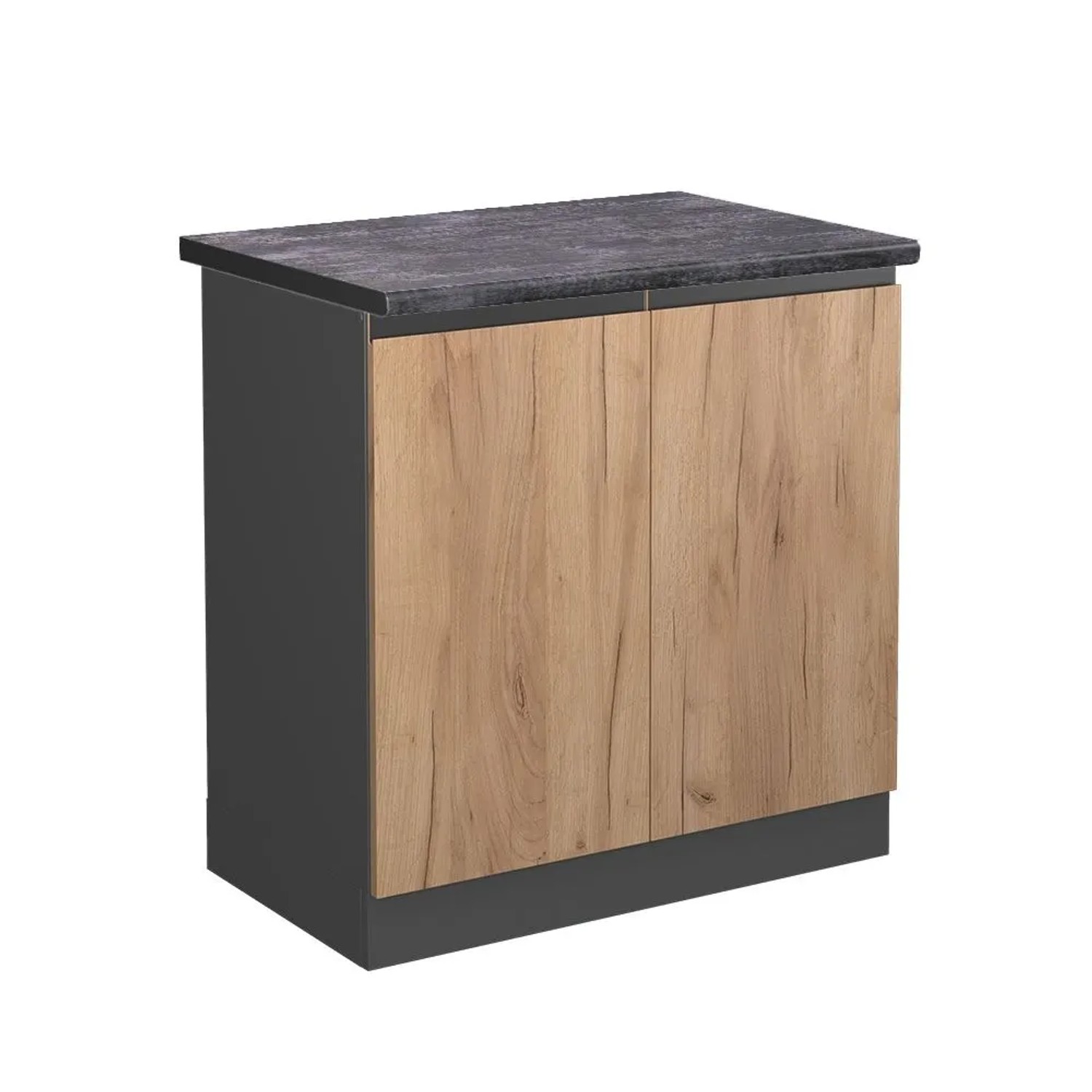 Vicco Spülenunterschrank R-Line Goldkraft Eiche Anthrazit 80 cm J-Shape AP Anthrazit mit Anthrazit Korpus