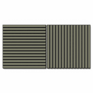 Akustikpaneel Lino Olive, 2er-Set, MDF mit schwarzem Filz, 60x60 cm, für Wand- und Deckenverkleidung.