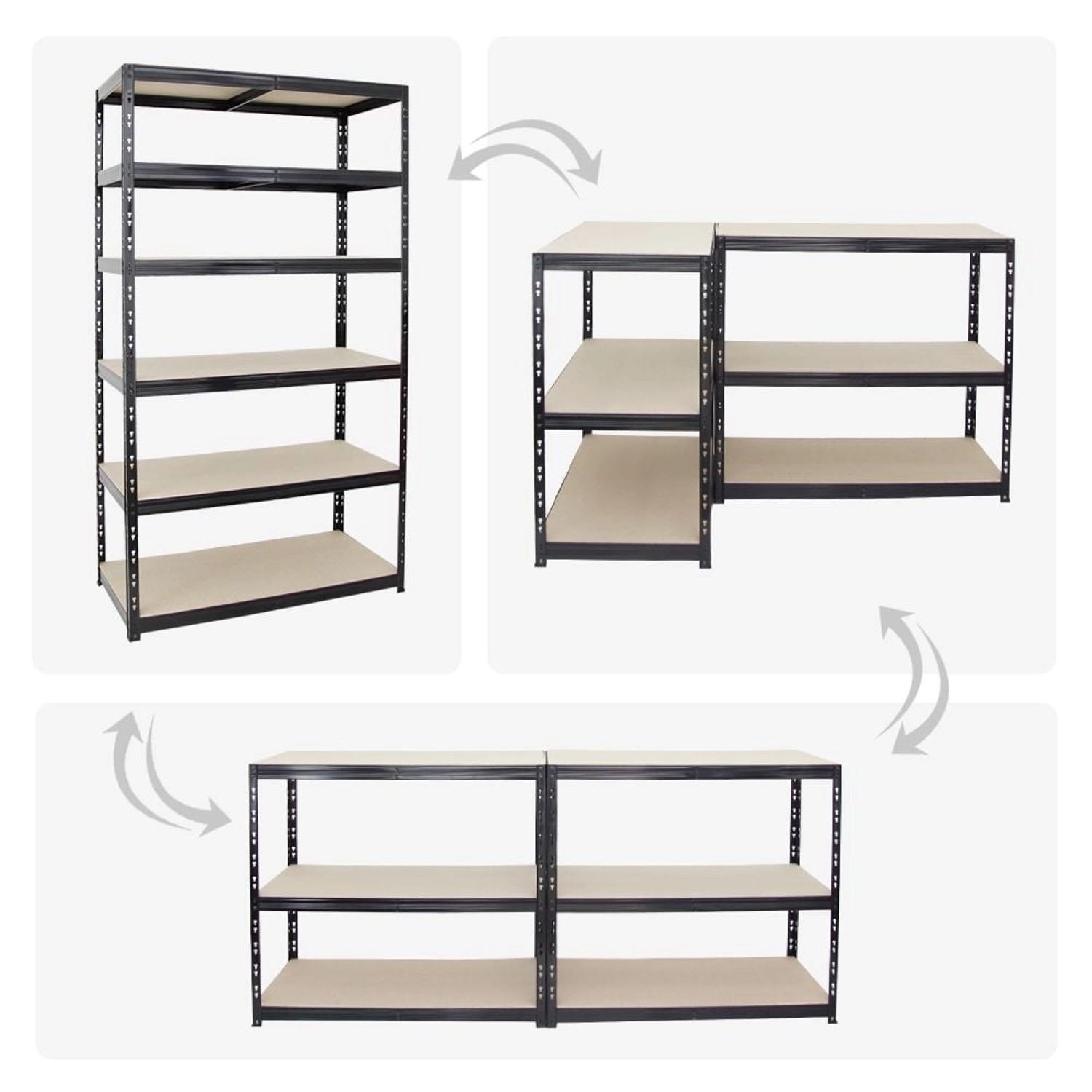 PROREGAL Mega Deal: 5 schwarze Schwerlastregale Giant Tiger XL, 220x120x60 cm, mit 6 Ebenen und hoher Fachlast.