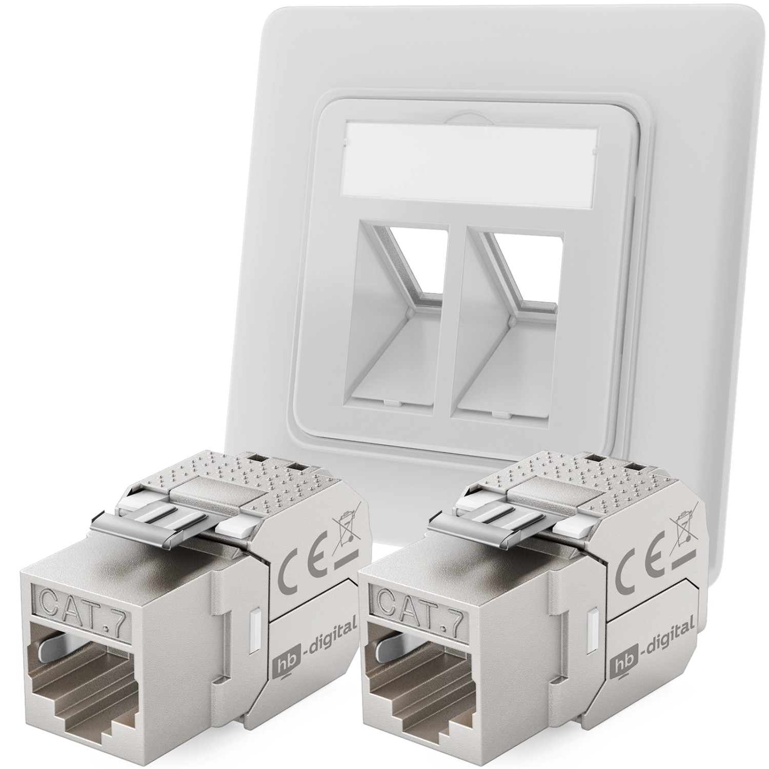 hb-digital Netzwerkdose Unterputz Einsatz 2 Port mit 2x Keystone Modul CAT 7 RAL9003