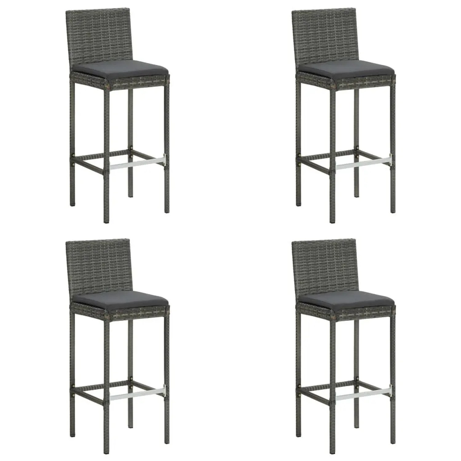 vidaXL Garten-Barhocker mit Kissen 4 Stk Grau Poly Rattan 313438