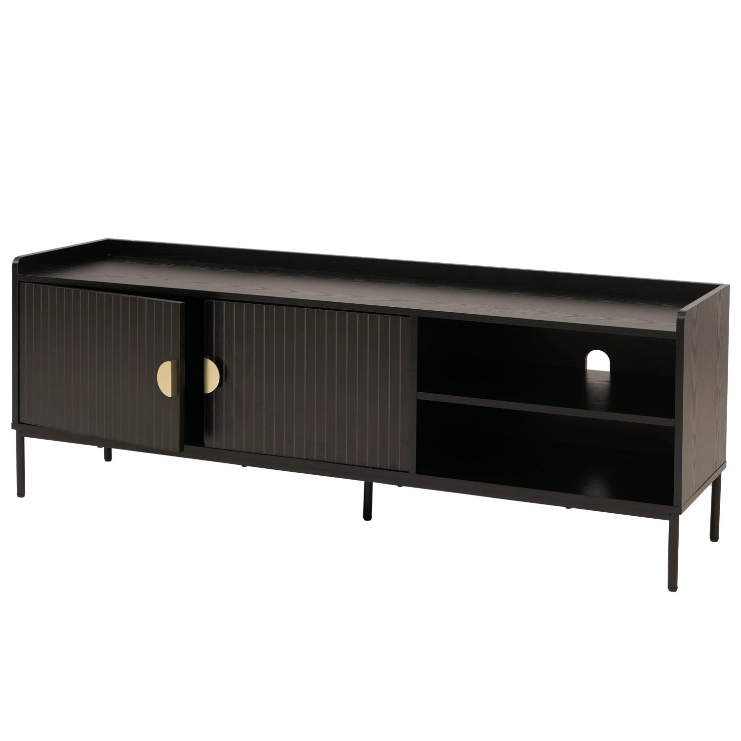 MCW TV-Rack O39 Melamin MDF 56x150x40cm Holzoptik Schwarz