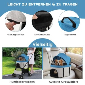 Costway 3-in-1 Hundebuggy, blau, klappbar bis 15 kg, als Buggy und Autositz nutzbar.