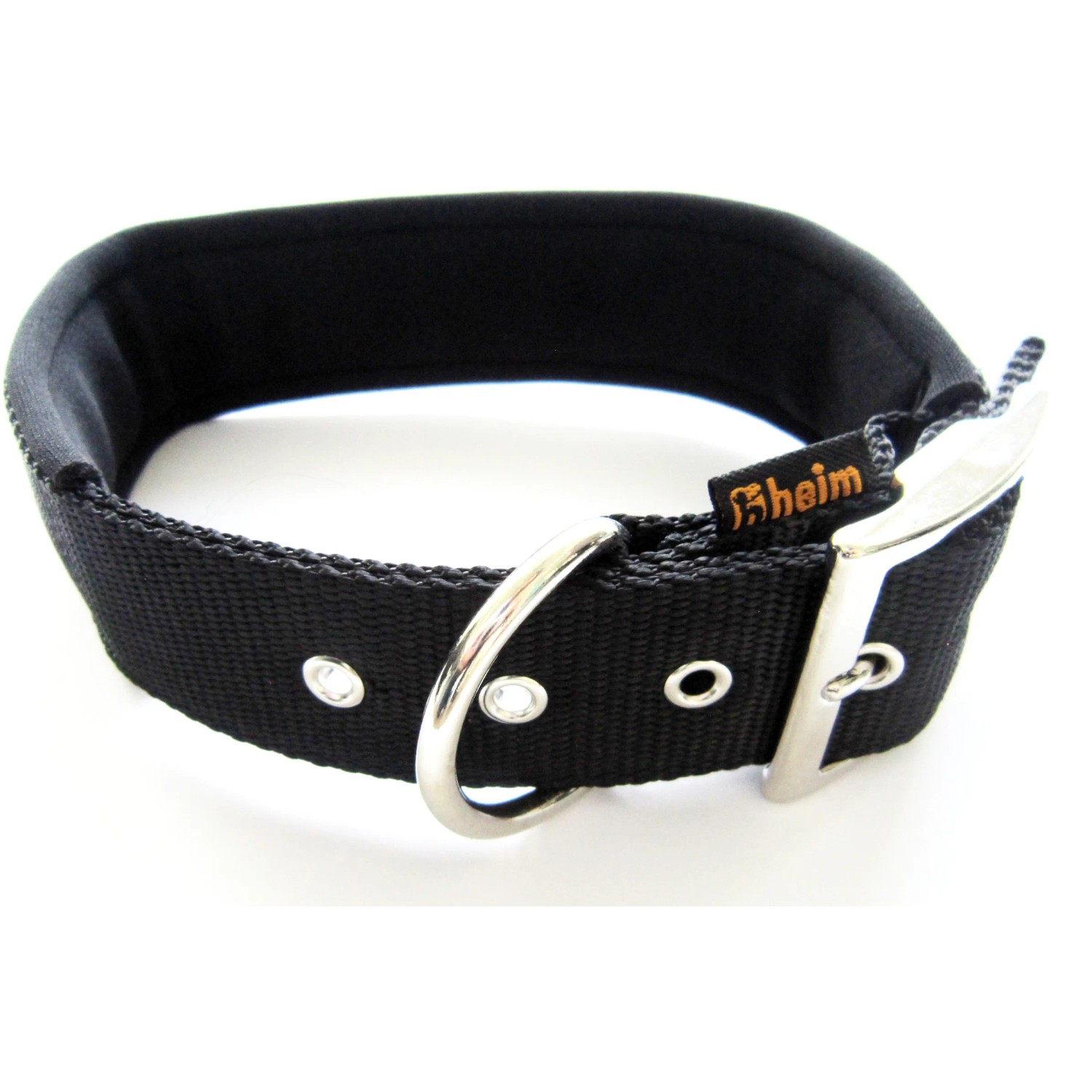 Schwarzes Heim Hundehalsband (38mm, 60cm) mit weichem Neoprenfutter und Metallschnalle.