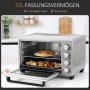 HOMCOM Mini-Backofen 32L in Silber mit Grillrost, Backblech und Pizza im Innenraum.