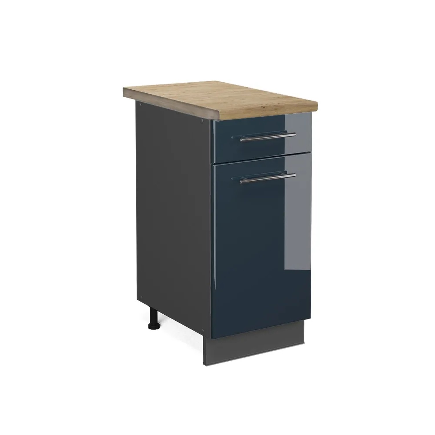 Vicco Küchenunterschrank Fame-Line Dunkelblau Hochglanz/Anthrazit 40 cm AP Eiche